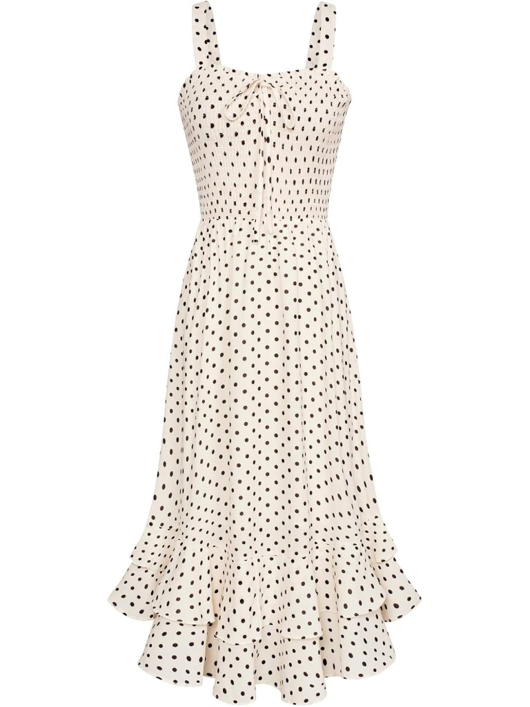 Women's Black Dot Square Neck Strapped A Line Floral Boho Long Maxi Dress